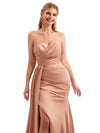 Elegant Side Slit Strapless Satin Unique Long Bridesmaid Dresses Online