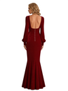 Sexy V-Neck Long Sleeves Velvet Mermaid Long Winter Evening Dresses for Women