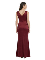 Beautiful V-Neck Silky Satin Mother Of The Bride Mermaid Evening Gown