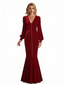 Sexy V-Neck Long Sleeves Velvet Mermaid Long Winter Evening Dresses for Women