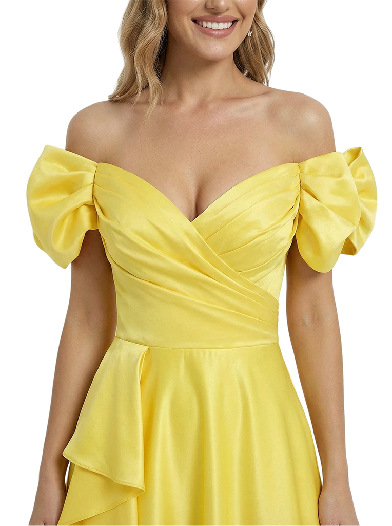 Glamorous Off the Shoulder Ruffles A-Line  Formal Dress with Bow Sleeves