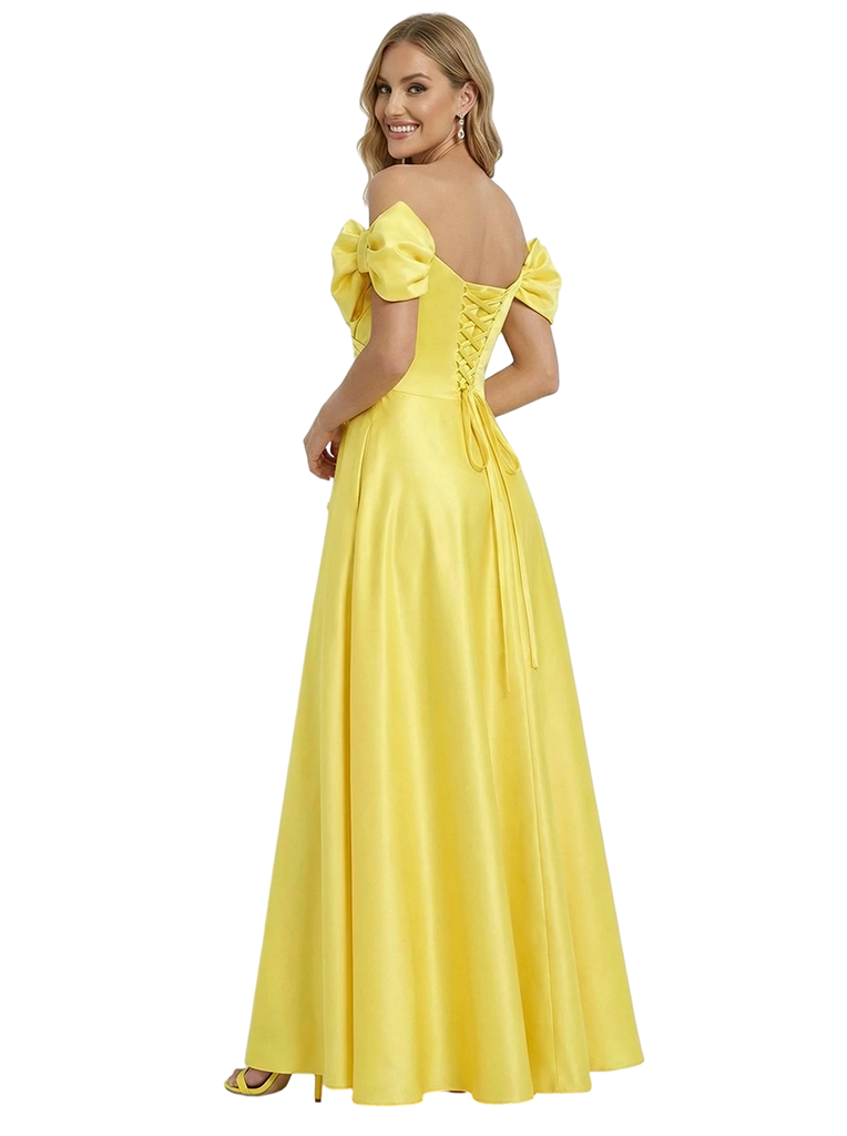 Glamorous Off the Shoulder Ruffles A-Line  Formal Dress with Bow Sleeves