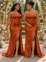 ChicSew Sweetheart Side Slit Mermaid Soft Satin Floor-Length Bridesmaid Dresses