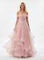 Gorgeous Off the Shoulder Lace Applique Corset A-line Glitter Tulle Prom Ball Gown