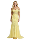 Elegant Lace Appliques Off the Shoulder Tulle Corset Mermaid Prom Dress