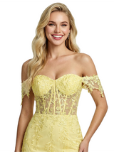 Elegant Lace Appliques Off the Shoulder Tulle Corset Mermaid Prom Dress