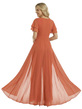 Mother of The Bride Pantsuit Round Neck Ruffled Short Sleeve Chiffon Floor-Length Pantsuit Trendy Unique Bride Mother Formal Attire