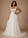 ChicSew Elegant Square Neck Lace Applique Chiffon Sleeveless A-Line Floor-Length Wedding Dress