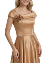 Fancy Asymmetrical Cap Sleeves Satin High Low A-Line Mother of The Bride Dress