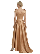 Fancy Asymmetrical Cap Sleeves Satin High Low A-Line Mother of The Bride Dress