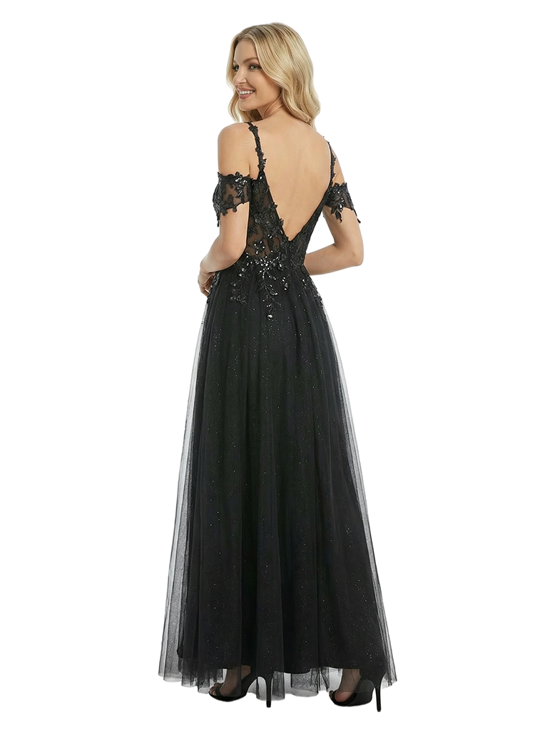 ChicSew Beautiful Lace Appliques Cold Shoulder Corset Side Slit A-Line Maxi Prom Dress