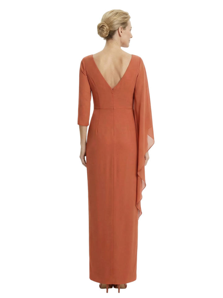 Elegant 3/4 Sleeves V-Neck Chiffon A-Line Floor-Length Beautiful Mother of The Bride Gown