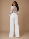 ChicSew Modern High Neck Long Sleeves Lace Crepe Floor-Length Wedding Pant Suit With Sequin