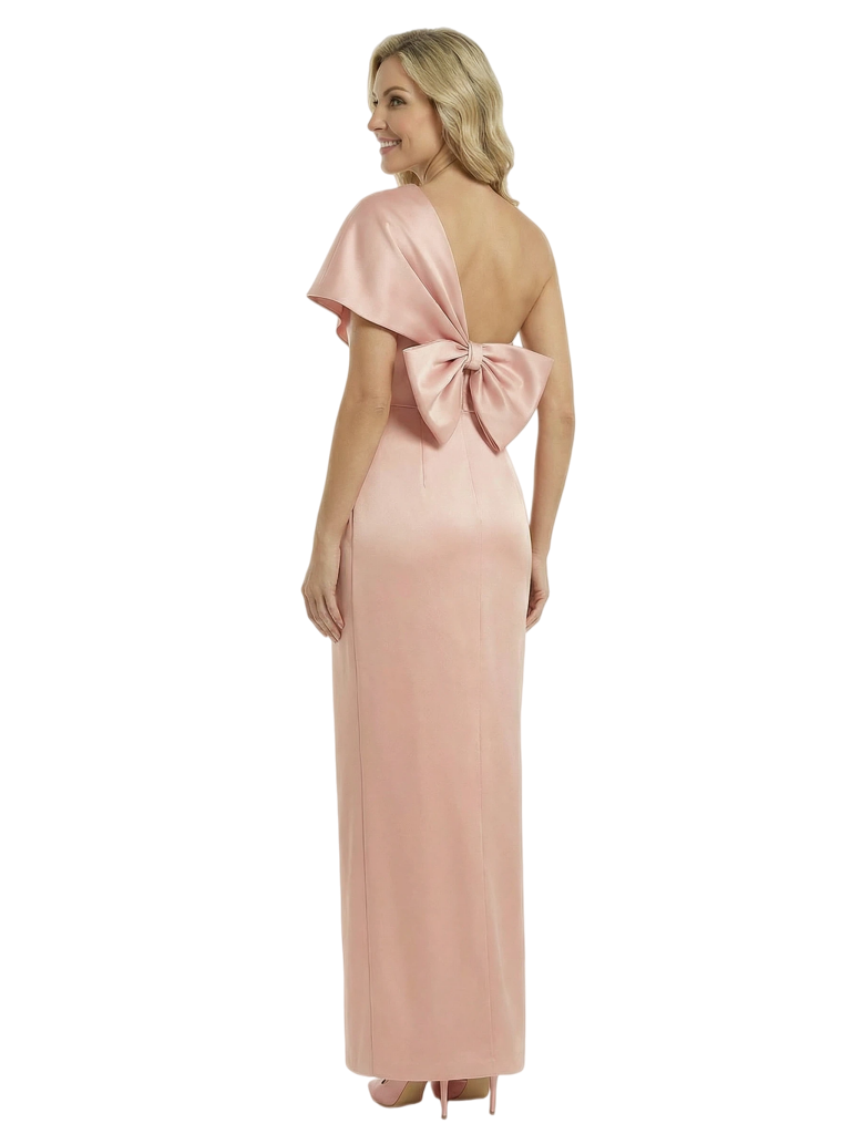 Elegant One Shoulder Bow Knot Floor-Length Satin Mother of the Groom Evening Dress