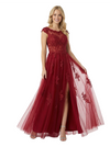 ChicSew Elegant Lace Cap Sleeves V-Neck Ruched A-Line Floor Length Prom Dress