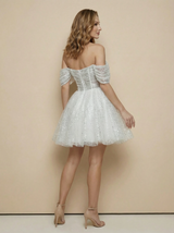 Cute Off Shoulder Sequin Ruched Short A-Line Wedding Dresses Online