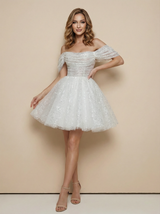 Cute Off Shoulder Sequin Ruched Short A-Line Wedding Dresses Online