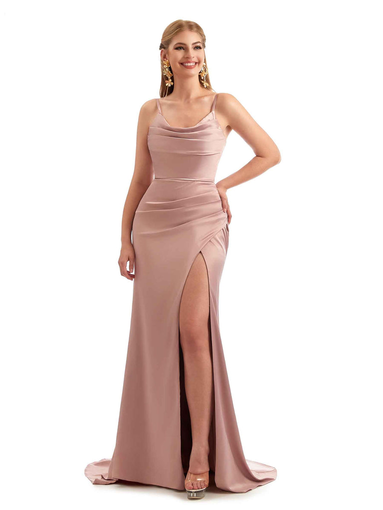 Long Satin Eucalyptus Formal Bridesmaid Dress