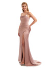 Chic Cowl Satin Dress Maid of Honor Spaghetti Straps Pleats