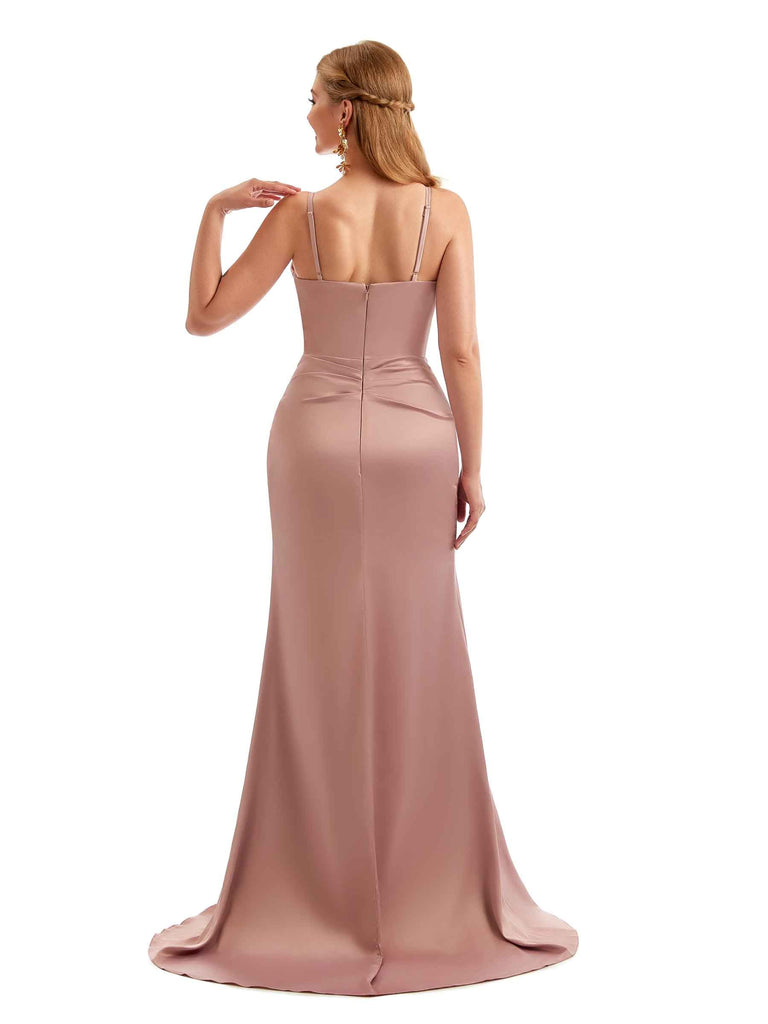 Chic Cowl Satin Dress Maid of Honor Spaghetti Straps Pleats