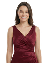 Beautiful V-Neck Silky Satin Mother Of The Bride Mermaid Evening Gown