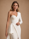 ChicSew Unique Crepe Mermaid One Shoulder Long Sleeves Beaded Maxi Wedding Dresses With Side Slit