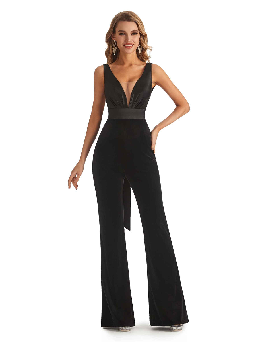 Winter Open Back Velvet Jumpsuit Bridesmaid Dresses - ChicSew