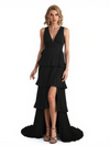Elegant Ruched Chiffon V-Neck Spaghetti Straps A-Line Long Mother of The Bride Dresses