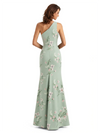 Simple One Shoulder Side Slit Mermaid Floral Satin Maxi Floral Formal Dresses For Women