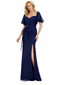 Elegant Bell Sleeves Chiffon Mermaid Side Slit Mother of The Bride Dresses