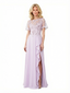Elegant Lace Applique A-line Side Slit Ruffle Chiffon Long Mother of the Bride Dresses
