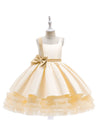 Elegant Bow Flower Girls Dress Satin Tulle Princess Gown for Wedding