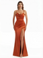Trendy Silky Satin Mermaid Long Evening Gown Dresses For Women Spaghetti Straps