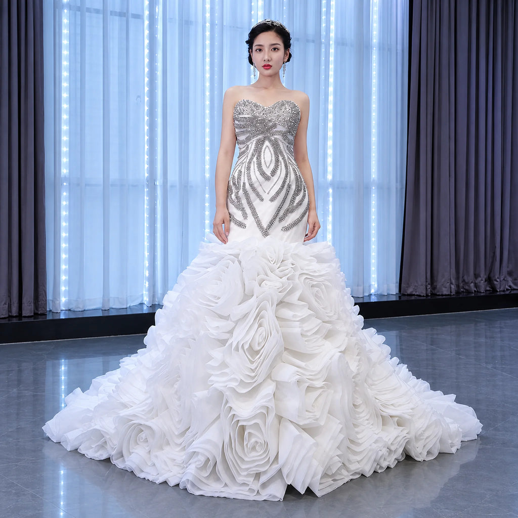 ChicSew Sparkly Off Shoulder Ball Gown Wedding Dress With Rhinestone
