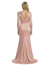 Unique V-neck 3/4 Sleeves Floor-Length Mother Of The Bride Dress With Floral Detail