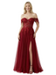 ChicSew Sexy Off Shoulder Sleeveless Side Slit Lace Corset A-Line Floor Length Prom Dress