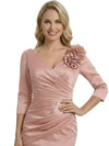 Unique V-neck 3/4 Sleeves Floor-Length Mother Of The Bride Dress With Floral Detail