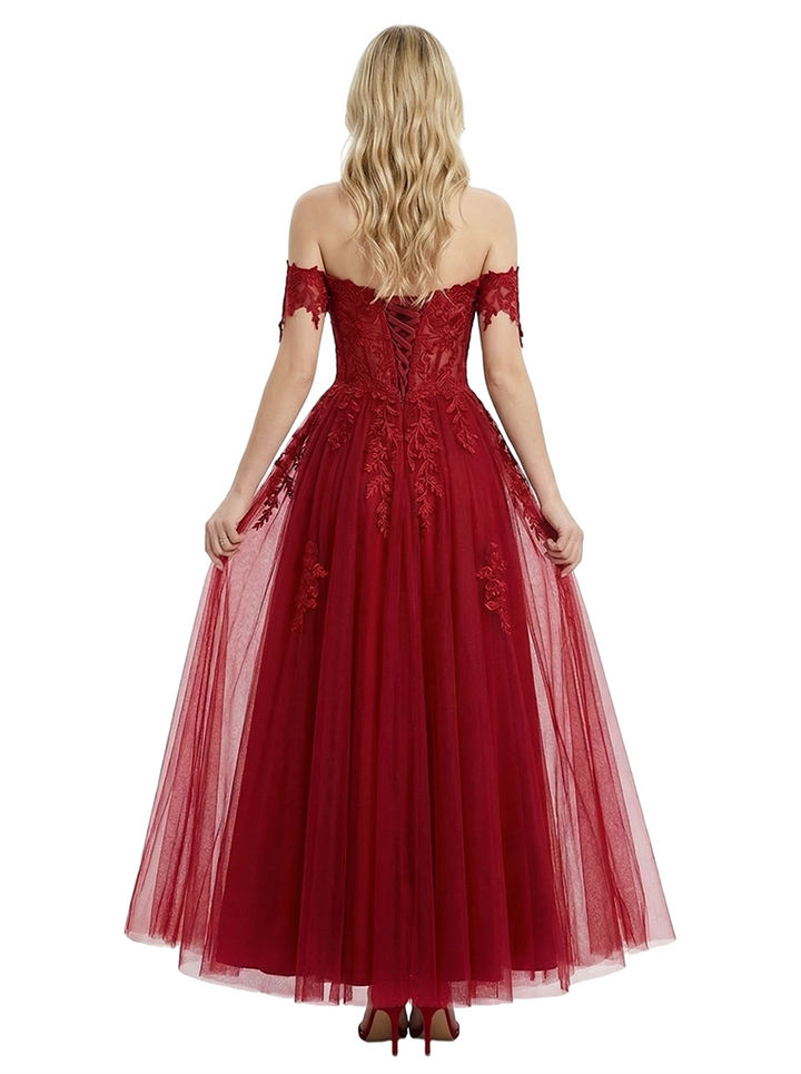 ChicSew Sexy Off Shoulder Sleeveless Side Slit Lace Corset A-Line Floor Length Prom Dress