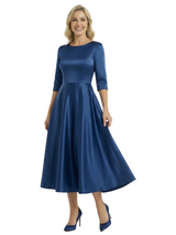 Elegant Scoop 3/4 Sleeves A-Line Tea-Length Mother Of The Bride Dress