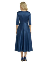 Elegant Scoop 3/4 Sleeves A-Line Tea-Length Mother Of The Bride Dress