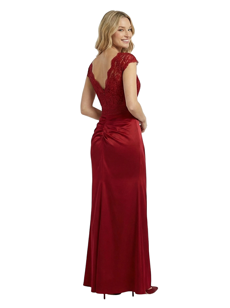 ChicSew Sexy V-neck Cap Sleeves Satin Lace Appliques Floor Length Mermaid Formal Prom Dress