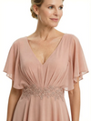 Stylish Mother Of The Bride Pantsuit V-Neck Flutter Sleeves Chiffon Overlay Jumpsuit