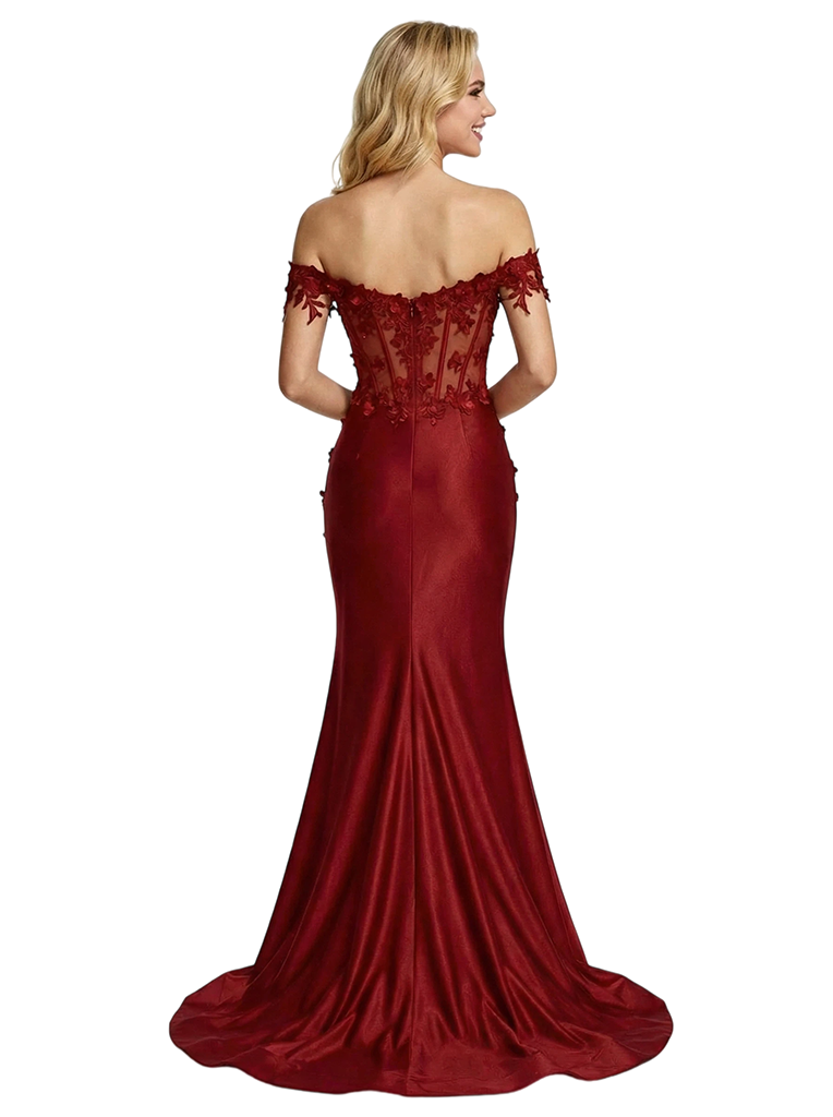 ChicSew Unique Off Shoulder Sleeveless Satin Floor Length Mermaid Formal Evening Dress