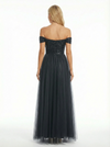Elegant Sequin Tulle Off Shoulder A Line Long Party Prom Dresses