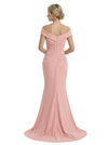 Glam Off Shoulder Sleeveless Mother of The Bride Dress Crepe Side Slit Mermaid Maxi Gown