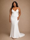 ChicSew Elegant V-Neck Spaghetti Straps Mermaid Crepe Floor-Length Wedding Dress
