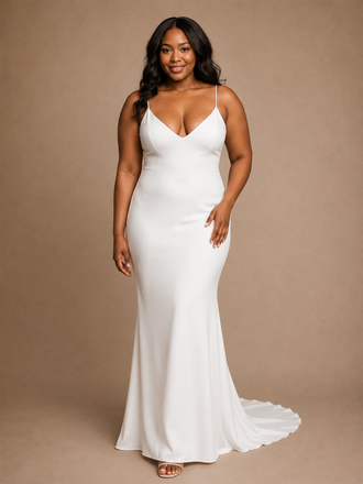 ChicSew Elegant V-Neck Spaghetti Straps Mermaid Crepe Floor-Length Wedding Dress
