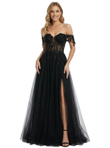 ChicSew Romantic Off Shoulder Dress Elegant Floral Lace Long A-Line Party Prom Gown Slit