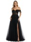 ChicSew Romantic Off Shoulder Dress Elegant Floral Lace Long A-Line Party Prom Gown Slit
