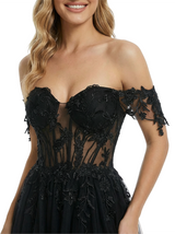 ChicSew Romantic Off Shoulder Dress Elegant Floral Lace Long A-Line Party Prom Gown Slit
